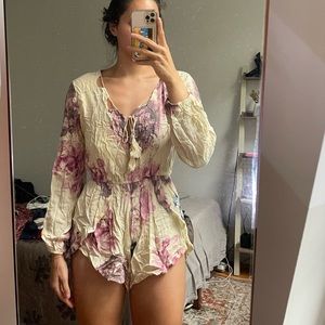 Floral Mini Romper - Beige and Purple (AUS Size 10/US 6)